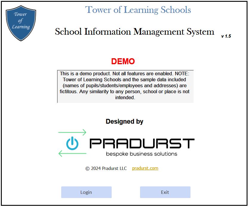 Title Screen of School Management App